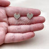 Oro Laminado Stud Earring, Gold Filled Style Heart Design, with White Micro Pave, Polished, Golden Finish, 02.100.0133