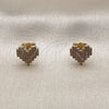 Oro Laminado Stud Earring, Gold Filled Style Heart Design, with White Micro Pave, Polished, Golden Finish, 02.100.0133