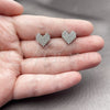 Rhodium Gold Filled Stud Earring, Heart Design, with White Micro Pave, Polished, Rhodium Finish, 02.100.0133.1