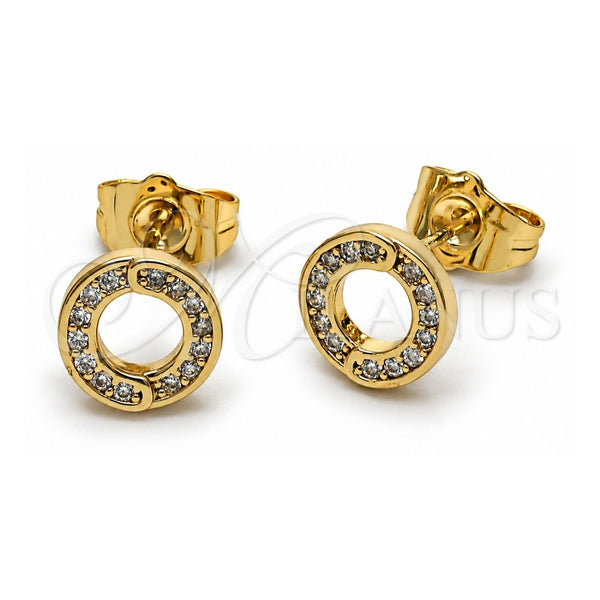 Oro Laminado Stud Earring, Gold Filled Style with White Micro Pave, Polished, Golden Finish, 02.100.0134