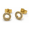 Oro Laminado Stud Earring, Gold Filled Style with White Micro Pave, Polished, Golden Finish, 02.100.0134
