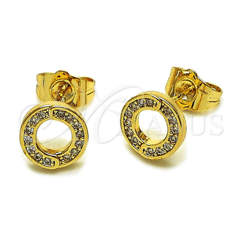 Oro Laminado Stud Earring, Gold Filled Style with White Micro Pave, Polished, Golden Finish, 02.100.0134