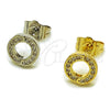 Oro Laminado Stud Earring, Gold Filled Style with White Micro Pave, Polished, Golden Finish, 02.100.0134