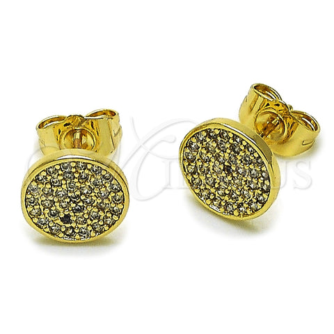 Oro Laminado Stud Earring, Gold Filled Style with White Micro Pave, Polished, Golden Finish, 02.100.0135