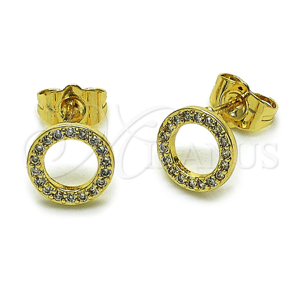 Oro Laminado Stud Earring, Gold Filled Style with White Micro Pave, Polished, Golden Finish, 02.100.0136