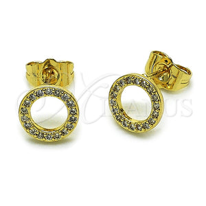 Oro Laminado Stud Earring, Gold Filled Style with White Micro Pave, Polished, Golden Finish, 02.100.0136