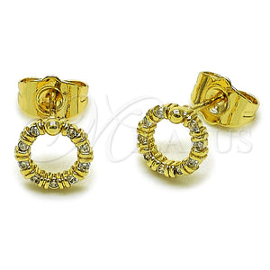 Oro Laminado Stud Earring, Gold Filled Style with White Micro Pave, Polished, Golden Finish, 02.100.0137