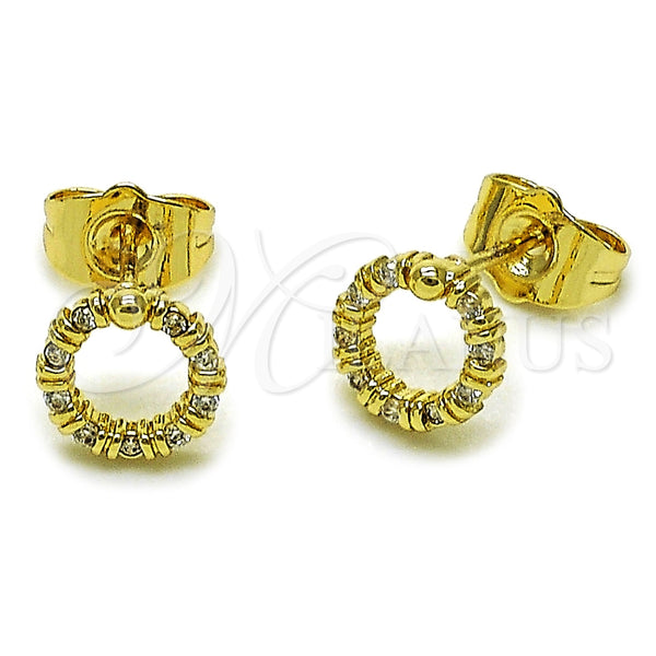 Oro Laminado Stud Earring, Gold Filled Style with White Micro Pave, Polished, Golden Finish, 02.100.0137