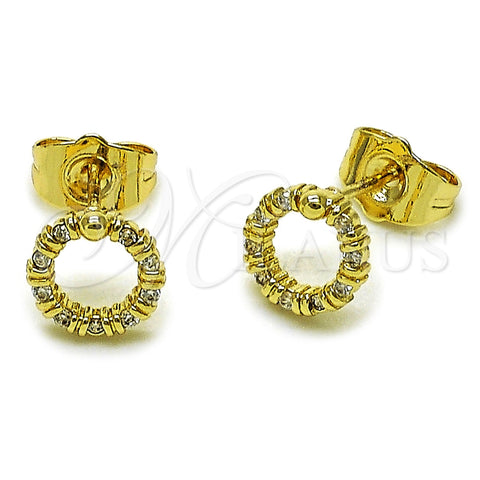 Oro Laminado Stud Earring, Gold Filled Style with White Micro Pave, Polished, Golden Finish, 02.100.0137