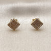 Oro Laminado Stud Earring, Gold Filled Style with White Micro Pave, Polished, Golden Finish, 02.100.0138