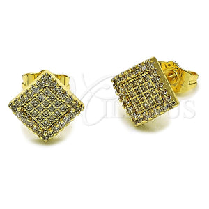 Oro Laminado Stud Earring, Gold Filled Style with White Micro Pave, Polished, Golden Finish, 02.100.0138