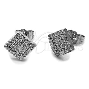Rhodium Gold Filled Stud Earring, with White Micro Pave, Polished, Rhodium Finish, 02.100.0138.1