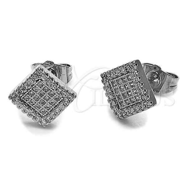 Rhodium Gold Filled Stud Earring, with White Micro Pave, Polished, Rhodium Finish, 02.100.0138.1