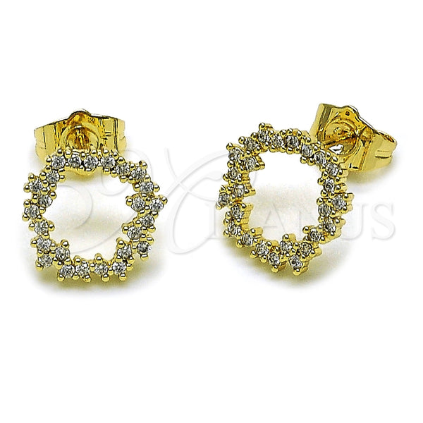 Oro Laminado Stud Earring, Gold Filled Style with White Cubic Zirconia, Polished, Golden Finish, 02.100.0139