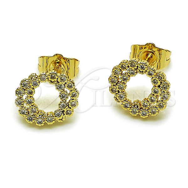 Oro Laminado Stud Earring, Gold Filled Style with White Cubic Zirconia, Polished, Golden Finish, 02.100.0140