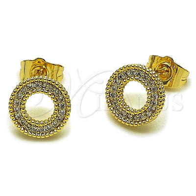 Oro Laminado Stud Earring, Gold Filled Style with White Micro Pave, Polished, Golden Finish, 02.100.0141 for wholesale, main product view