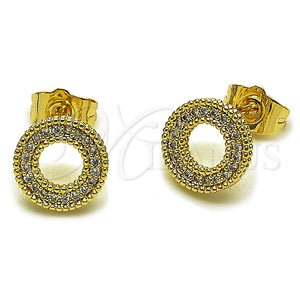 Oro Laminado Stud Earring, Gold Filled Style with White Micro Pave, Polished, Golden Finish, 02.100.0141