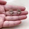 Oro Laminado Stud Earring, Gold Filled Style Heart Design, with White Cubic Zirconia, Polished, Golden Finish, 02.100.0142