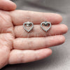 Rhodium Gold Filled Stud Earring, Heart Design, with White Cubic Zirconia, Polished, Rhodium Finish, 02.100.0142.1