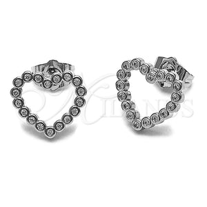 Rhodium Gold Filled Stud Earring, Heart Design, with White Cubic Zirconia, Polished, Rhodium Finish, 02.100.0142.1