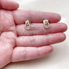 Oro Laminado Stud Earring, Gold Filled Style Teardrop Design, with White Micro Pave, Polished, Golden Finish, 02.100.0143