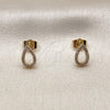 Oro Laminado Stud Earring, Gold Filled Style Teardrop Design, with White Micro Pave, Polished, Golden Finish, 02.100.0143