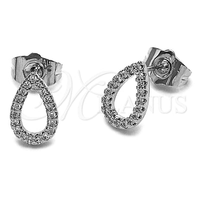 Rhodium Gold Filled Stud Earring, Teardrop Design, with White Micro Pave, Polished, Rhodium Finish, 02.100.0143.1
