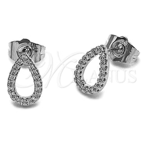 Rhodium Gold Filled Stud Earring, Teardrop Design, with White Micro Pave, Polished, Rhodium Finish, 02.100.0143.1
