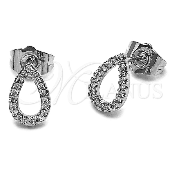 Rhodium Gold Filled Stud Earring, Teardrop Design, with White Micro Pave, Polished, Rhodium Finish, 02.100.0143.1