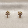 Oro Laminado Stud Earring, Gold Filled Style Cross Design, with White Micro Pave, Polished, Golden Finish, 02.100.0144