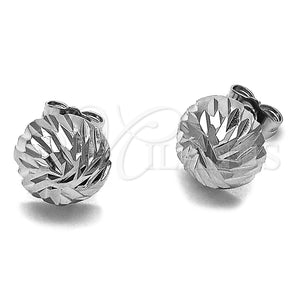 Rhodium Gold Filled Stud Earring, Ball Design, Diamond Cutting Finish, Rhodium Finish, 02.100.0055.4