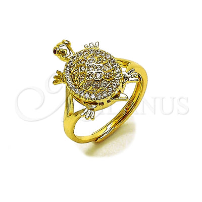 Oro Laminado Multi Stone Ring, Gold Filled Style Turtle Design, with White and Ruby Micro Pave, Polished for wholesale, main product view