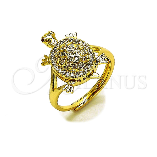 Oro Laminado Multi Stone Ring, Gold Filled Style Turtle Design, with White and Ruby Micro Pave, Polished, Golden Finish, 01.100.0002 (One size fits all)
