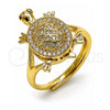 Oro Laminado Multi Stone Ring, Gold Filled Style Turtle Design, with White and Ruby Micro Pave, Polished, Golden Finish, 01.100.0002 (One size fits all)