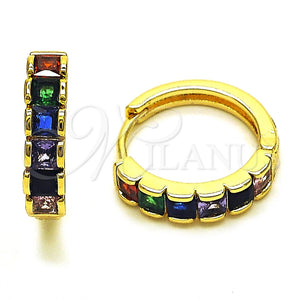 Oro Laminado Huggie Hoop, Gold Filled Style with Multicolor Cubic Zirconia, Polished, Golden Finish, 02.413.0006.18