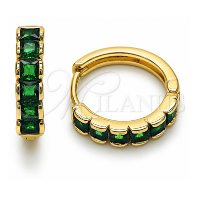 Oro Laminado Huggie Hoop, Gold Filled Style with Green Cubic Zirconia, Polished, Golden Finish, 02.413.0006.2.18