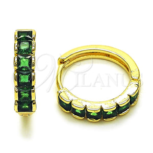 Oro Laminado Huggie Hoop, Gold Filled Style with Green Cubic Zirconia, Polished, Golden Finish, 02.413.0006.2.18
