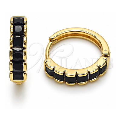 Oro Laminado Huggie Hoop, Gold Filled Style with Black Cubic Zirconia, Polished, Golden Finish, 02.413.0006.5.18