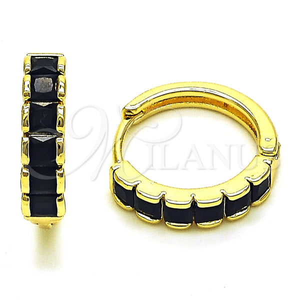 Oro Laminado Huggie Hoop, Gold Filled Style with Black Cubic Zirconia, Polished, Golden Finish, 02.413.0006.5.18