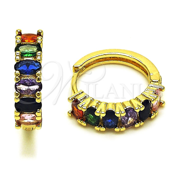 Oro Laminado Huggie Hoop, Gold Filled Style with Multicolor Cubic Zirconia, Polished, Golden Finish, 02.413.0007.18