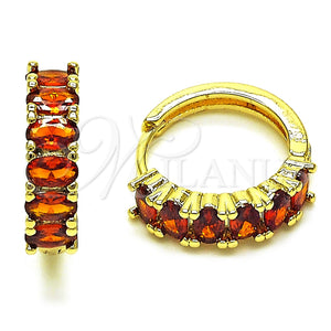 Oro Laminado Huggie Hoop, Gold Filled Style with Garnet Cubic Zirconia, Polished, Golden Finish, 02.413.0007.1.18