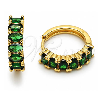 Oro Laminado Huggie Hoop, Gold Filled Style with Green Cubic Zirconia, Polished, Golden Finish, 02.413.0007.2.18