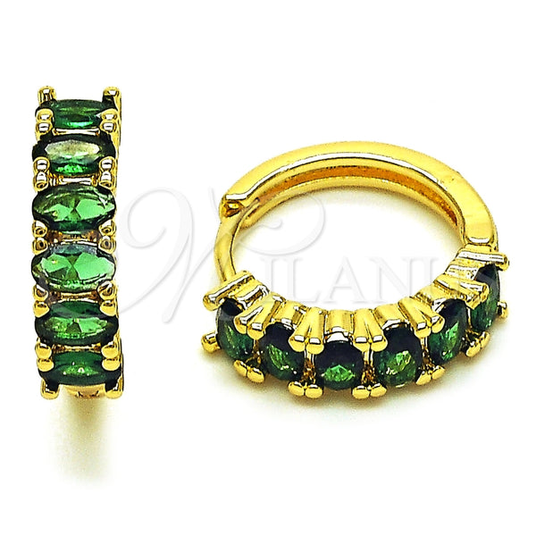 Oro Laminado Huggie Hoop, Gold Filled Style with Green Cubic Zirconia, Polished, Golden Finish, 02.413.0007.2.18