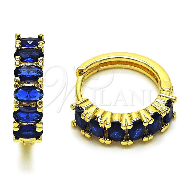 Oro Laminado Huggie Hoop, Gold Filled Style with Sapphire Blue Cubic Zirconia, Polished, Golden Finish, 02.413.0007.3.18