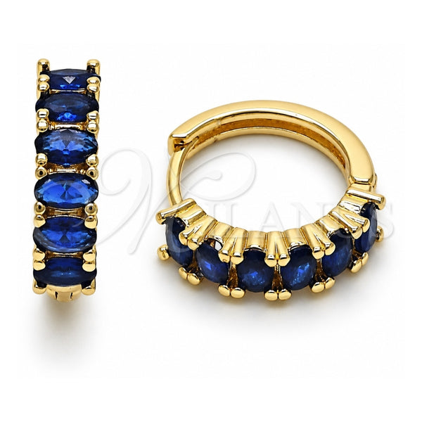 Oro Laminado Huggie Hoop, Gold Filled Style with Sapphire Blue Cubic Zirconia, Polished, Golden Finish, 02.413.0007.3.18