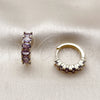 Oro Laminado Huggie Hoop, Gold Filled Style with Amethyst Cubic Zirconia, Polished, Golden Finish, 02.413.0007.4.18