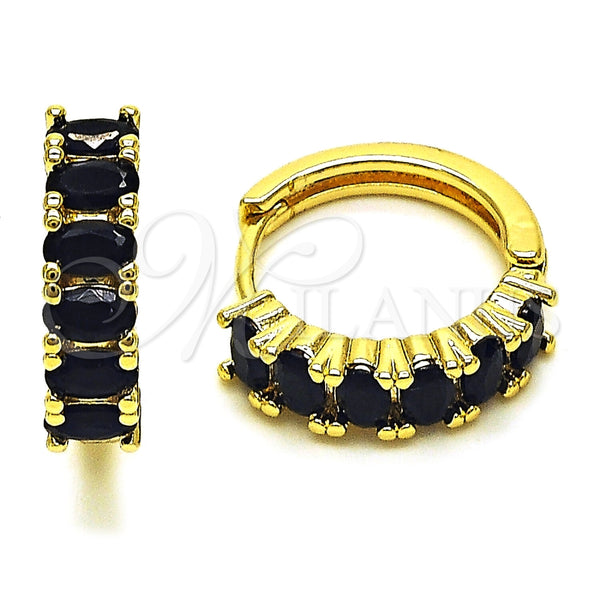 Oro Laminado Huggie Hoop, Gold Filled Style with Black Cubic Zirconia, Polished, Golden Finish, 02.413.0007.5.18