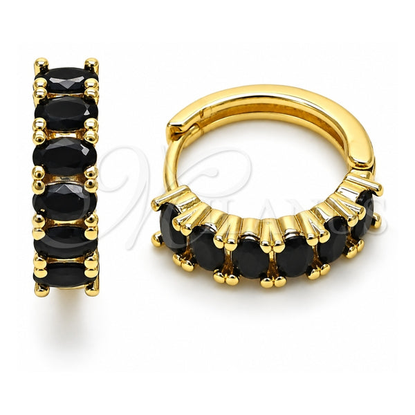 Oro Laminado Huggie Hoop, Gold Filled Style with Black Cubic Zirconia, Polished, Golden Finish, 02.413.0007.5.18