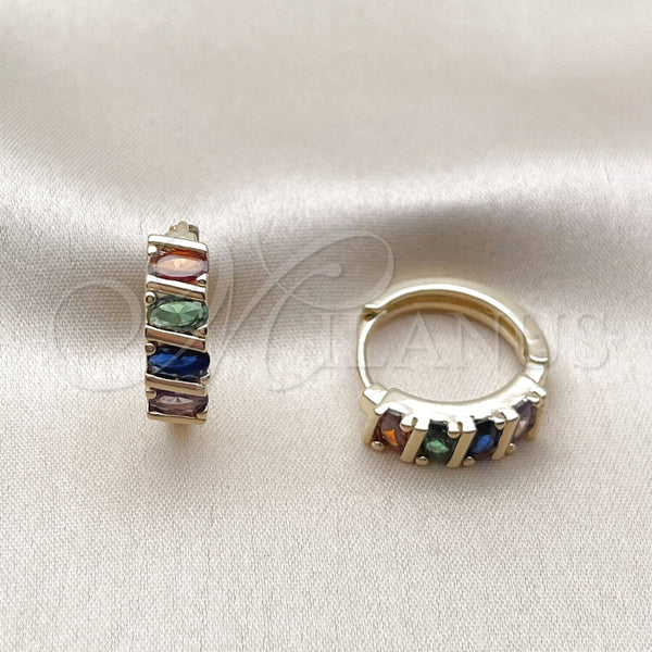 Oro Laminado Huggie Hoop, Gold Filled Style with Multicolor Cubic Zirconia, Polished, Golden Finish, 02.210.0025.1.18