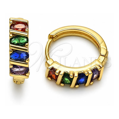 Oro Laminado Huggie Hoop, Gold Filled Style with Multicolor Cubic Zirconia, Polished, Golden Finish, 02.210.0025.1.18